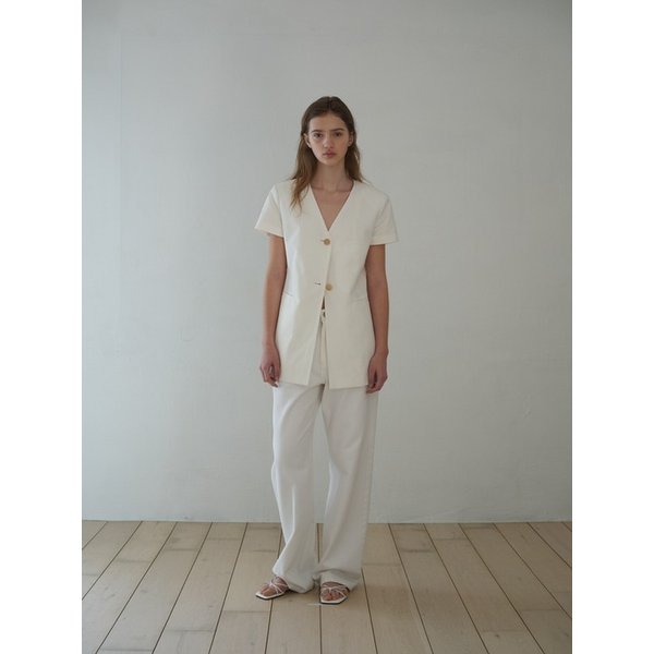 COLLARLESS LINEN JACKET_OFF WHITE