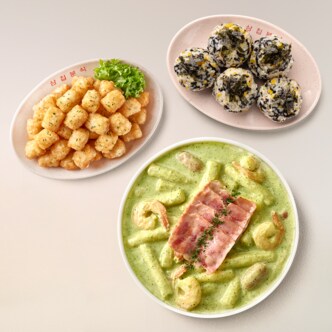 삼첩분식 바질크림떡볶이+(시그니처)감자폭탄+날치알주먹밥