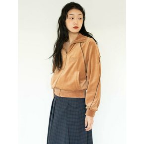 VELOUR HIGH NECK ZIP UP_BROWN