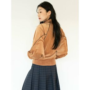 VELOUR HIGH NECK ZIP UP_BROWN