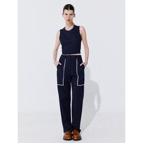 Color-Block Point linen Trousers_Navy