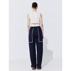 Color-Block Point linen Trousers_Navy