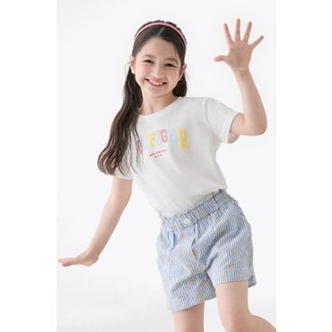 타미힐피거키즈 25년 S/S       T42F1KKO870GT1      레인보우 바시티 티셔츠 (화이트, 코랄핑크)