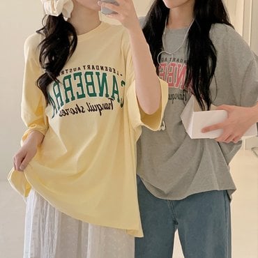 핫핑 [군살완벽커버] 캔디비 라운드넥 오버핏 배색프린팅 반팔티셔츠P000CPVZ