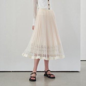 미테 LACE BLOCK PLEATS LAYER SKIRT_CREAM