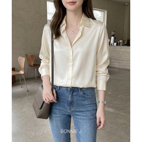 실크 사틴 여성 카라 셔츠 불라우스 남방 베이지 블라우스 클래식셔츠