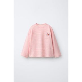 ZARA 자라 키즈 우븐 스트라이프 엠브로이더드 자수 티셔츠 핑크 5767524620 5767524 1323401