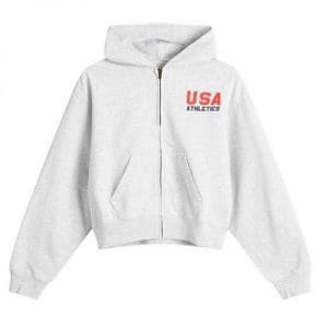 우먼 스포티앤리치 USA Athletics 크롭 집 후디 후드 - 헤더 그레이 스포츠 Red/Navy ST06850364