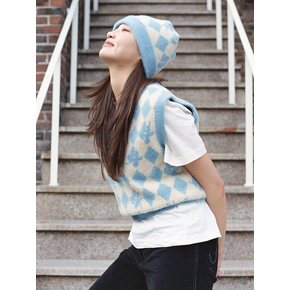 FLORAL ARGYLE KNIT VEST_SKY BLUE