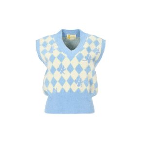 FLORAL ARGYLE KNIT VEST_SKY BLUE