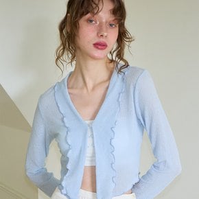 Ruffle Crop Sheer Cardigan Blue