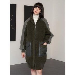 PRINTED POCKET FAUX FUR PADDED COAT[A]