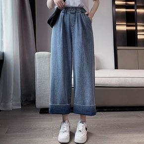 피코 롤업 배색 허리밴딩 데님 팬츠_P338735358