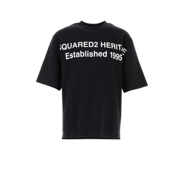 확대된 대표 디스퀘어드2 반팔 티셔츠 Dsquared2 코튼 오버사이즈 티셔츠 블랙