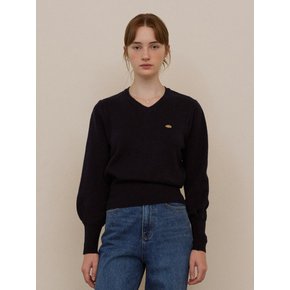 Bell sleeve v neck classic knit - navy