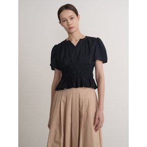 Puff Sleeve Shirring Detail Blouse Black