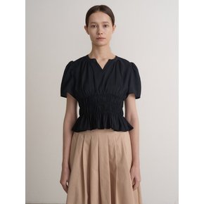 Puff Sleeve Shirring Detail Blouse Black