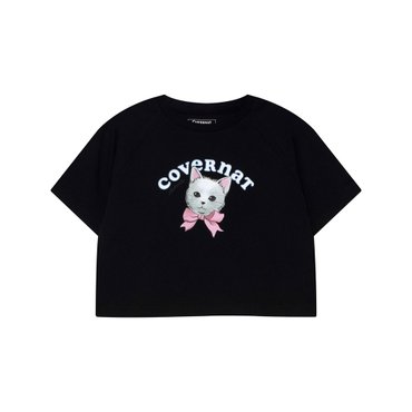 커버낫 키즈 KITTEN 라글란 배색 크롭티셔츠 블랙 CK2502ST76BK