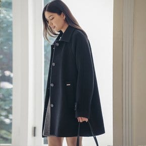 Wide collar wool blend half a-line coat_Black