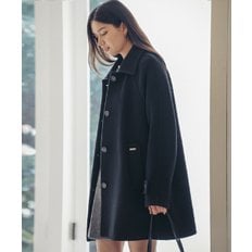 Wide collar wool blend half a-line coat_Black