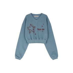 STAR CHERRY CROP SWEAT-SHIRT (SMOKE BLUE)