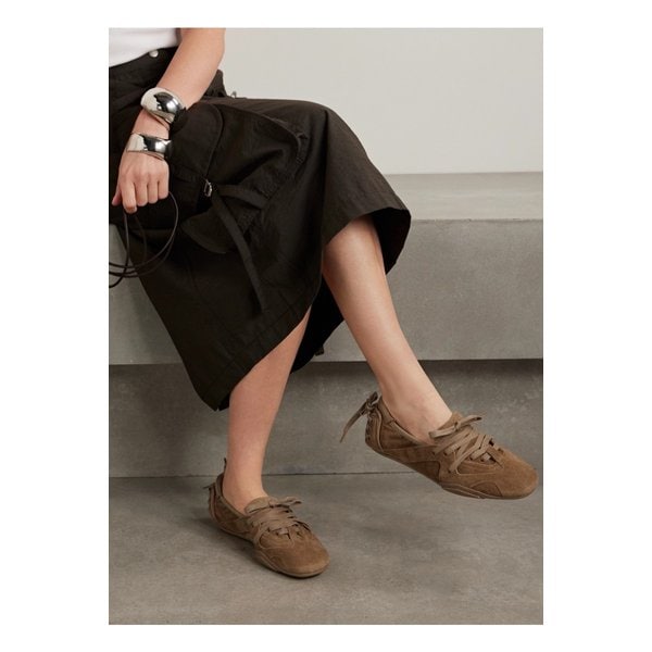 가죽 트리밍 패널 스웨이드 스니커즈 샌드 46376663162864582