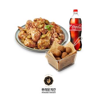 푸라닭치킨 고추마요 치킨+블랙치즈볼(5구)+코카-콜라제로 1.25L