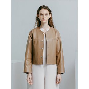 LAMBSKIM NON COLLAR JACKET (CAMEL)