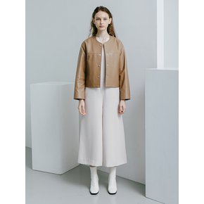 LAMBSKIM NON COLLAR JACKET (CAMEL)