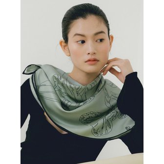 아비나펠르 Fleur Square Silk Scarf 90 - Green