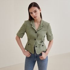 Half Sleeve Tweed Jacket - Green