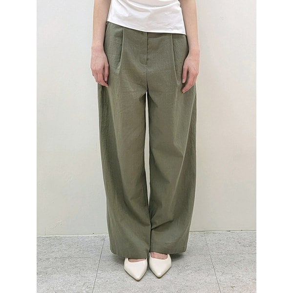 Khaki Linen One-Tuck Wide Pants