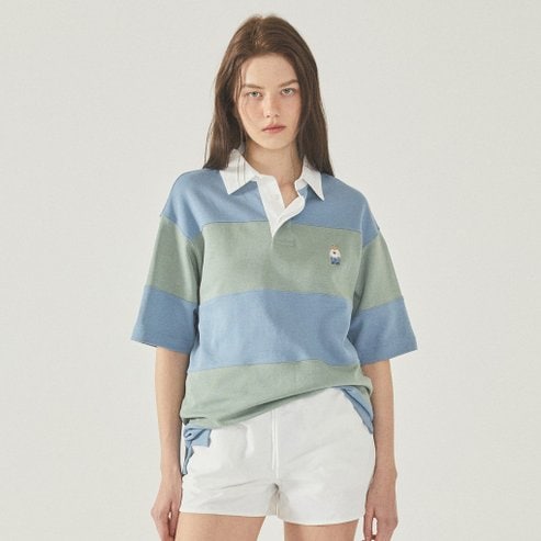 후아유 Steve Colorblock Collar T-Shirt WHHAF3721U