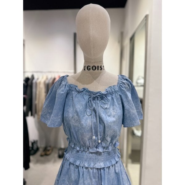 [여주점] 허리밴딩 데님 볼륨 반팔 블라우스 ES2WB162