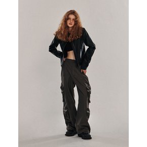 Cotton Banding Wide Double Zip Pocket Cargo Pants [Charcoal]