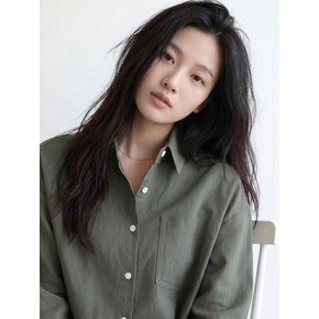 스티치 포켓 크롭 셔츠