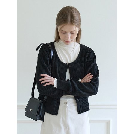 에드워드벌룬 Wool crop cardigan - Black