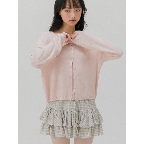 하트 펀칭 니트 가디건 (딥핑크)