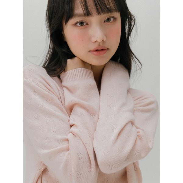 하트 펀칭 니트 가디건 (딥핑크)