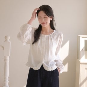 엔드 여리여리 루즈핏 화이트 펀칭 레이스 블라우스 봄 가을 출근룩 하객룩