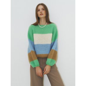 Mohair color block sweater (blue)