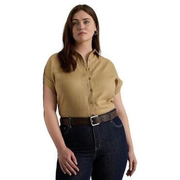 폴로 랄프 로렌 우먼 Lauren Ralph Lauren Plus-Size 린넨 돌먼 슬리브 셔츠 - Birch Tan 8835437