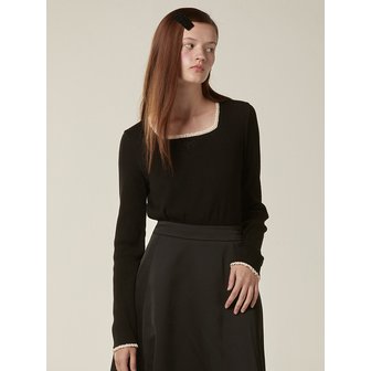 비뮤즈맨션 Ribbon point square neck top - Black