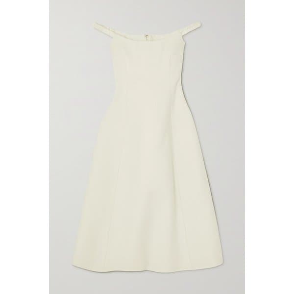 케이트 우마 오프 더 숄더 멜튼 울 혼방 미디 드레스 크림 1647597291948023