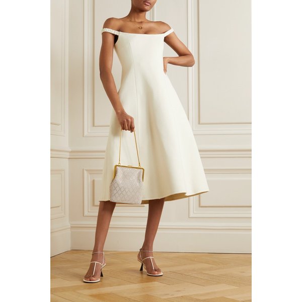 케이트 우마 오프 더 숄더 멜튼 울 혼방 미디 드레스 크림 1647597291948023