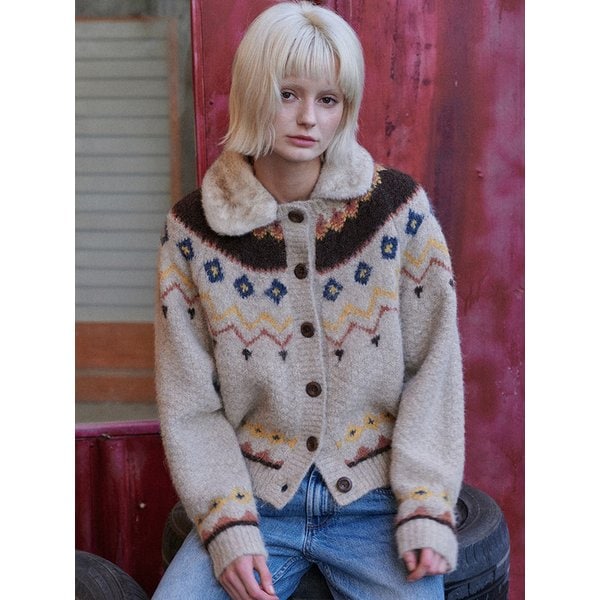 2-Way Fur Collar Cardigan (Beige)