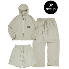 [꼼소넛] Hoodie Zip Up 3-Piece Full Set Up (Khaki) CSOs-002 [Unisex]