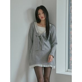 GIRLS SIGNATURE_RIBBON KNIT DRESS_GRAY