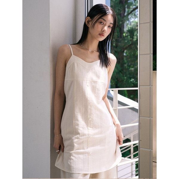 [SPNK] 스트라이프 슬리브리스 드레스_베이지