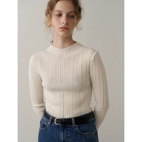 wool blend ribbed pullover  (cream)